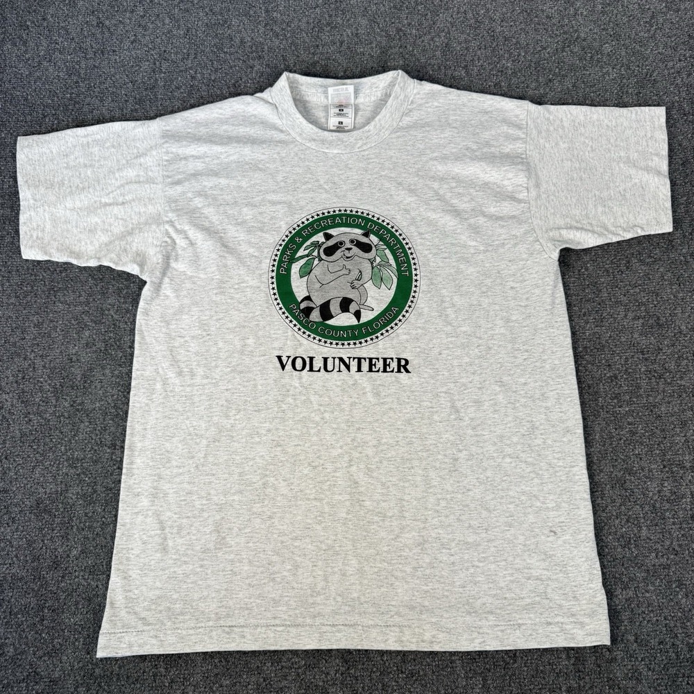 Vintage 90s Pasco‎ County Florida Parks & Rec Volunteer T Shirt L Raccoon USA